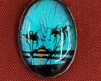 Vintage Unsigned Hoffman Sterling  Pendant - Tropical Butterfly Wing Sunset