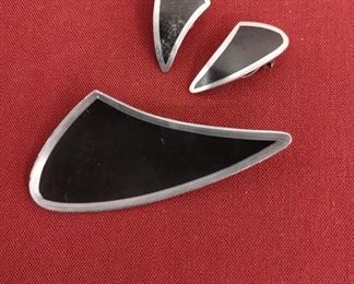 Vintage Jogen Jensen Pewter Clip-on earrings and brooch/pin