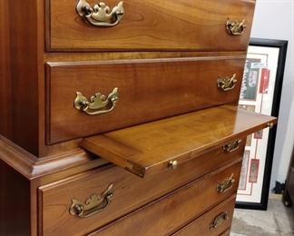 Stickley Cherry valley Chippendale style dresser with mirror and eight drawers and tall bureau with hidden table with eight drawers - beautiful pieces! 