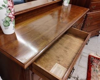 Stickley Cherry valley Chippendale style dresser with mirror and eight drawers and tall bureau with hidden table with eight drawers - beautiful pieces! 