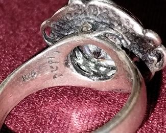 Vintage luxury / ornate sterling silver, single stone ring. Marked Israel.