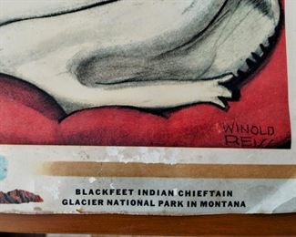 Original Winold Reiss Vintage Poster Empire Builder Train Crow Chief Blackfeet Indian Montana 1956