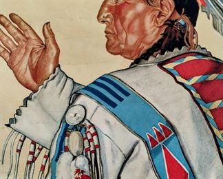 Original Winold Reiss Vintage Poster Empire Builder Train Crow Chief Blackfeet Indian Montana 1956