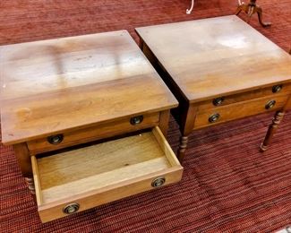 Beautiful set of two, Vintage Stickley Two Drawer Solid Cherry Americana Style Side Tables - Amazing condition!!