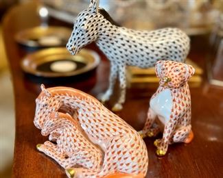 Herend Fishnet Pony with its mother, Donkey, and Dog. 