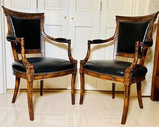 Four La Barge Leather Accent Chairs 