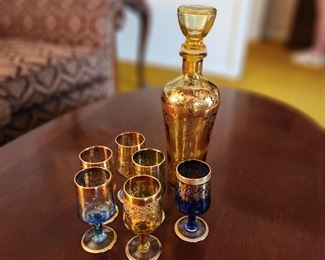 Bohemian Glass Decanter and Matching Glasses