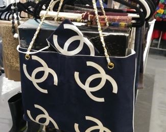 Chanel rare vintage navy white tote