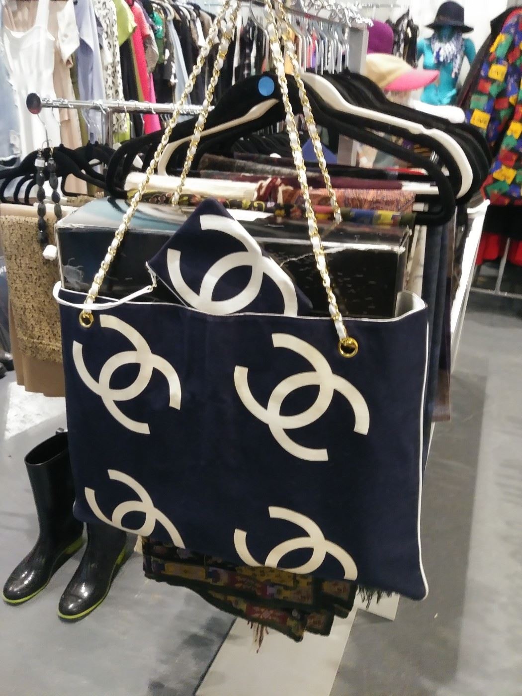 Chanel rare vintage navy white tote