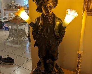 Bronze “Alpine Boy” Statue Lamp