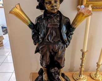 Bronze “Alpine Boy” Statue Lamp