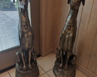 PRICE: $2500 (the pair) Bronze 32” Tall Greyhound Fireplace Statue Figurines, Originally Purchased in Florida in the 1980’s Current Value of $5700