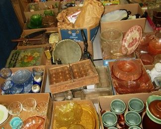 Miscellaneous depression glass and toys Etc. Sold by the Box