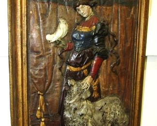 Victorian Antique Cast Iron Wall Relief Plaque, Woman & Dog