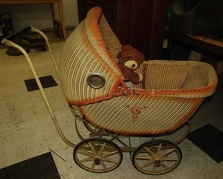 Vintage Victorian Era Wicker Baby Carriage