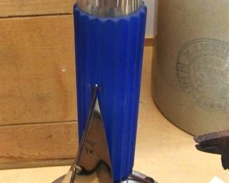 Art Deco Lamp Cobalt Blue Glass Shade Chrome Light