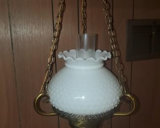 Hanging milk glass lamp
