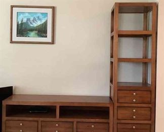 Cabinet With Shelf Tower And Framed Art.