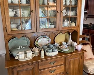 Ethan Allen Circa 1776 China Cupboard with antique seeded glass, lovely china