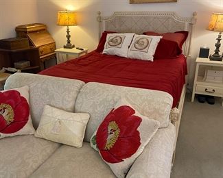 Master Main Bedroom with Queen Ethan Allen Elise French Regency carved caned headboard and footboard in Master Main bedroom