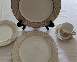 Fitz and Floyd, "Dynasty" Gold Crosshatch, 23 pieces