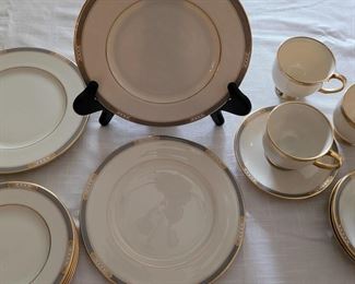 Lenox "McKinley", Gold and Taupe, 16 pieces, 4 salad plates, 4 bread plates, 4 cups and sauces each