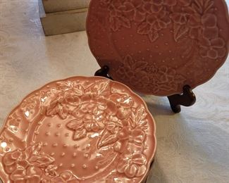 Bordallo Pinheiro, made in Portugal, rose colored plates