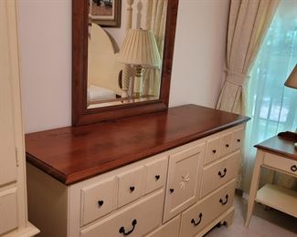 Ethan Allen Country Crossings painted long dresser with mirror