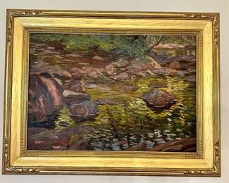 "River Rocks" Oil on Canvas, Signed Robert Emmett Owen (purplish rocks) - 45" x 35.5"