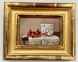 "Pears with Pail," Oil on Board Signed Jane Mihalik -  10.25" x 8.25"