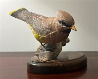 Carved Cedar Waxwing, Signed