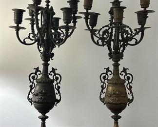 (2) Renaissance Revival Cast Bronze Six-Light Candelabras 