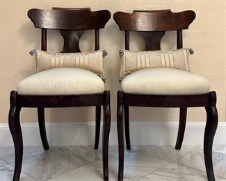 (2) Antique Mahogany Chairs with Silk Pillows