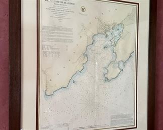 Antique Gloucester Harbor Framed Map