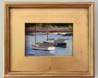 "Beetlecats in West Falmouth Harbor" Oil on Canvas, Signed Pirovano