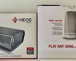 Heos by Denon Wireless Multi-Room Sound System (left)                                                                                                                           Heos 1 Go Pack (right)