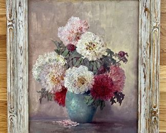"A Vase of Peonies" Oil on Board, Signed Max Streckenbach