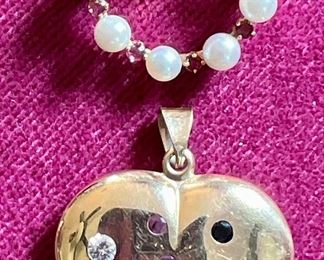 14K Pin (top) & 14K Heart Pendant