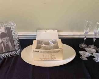 Crystal And Glassware Lot Picture Frame, Champagne Flutes 