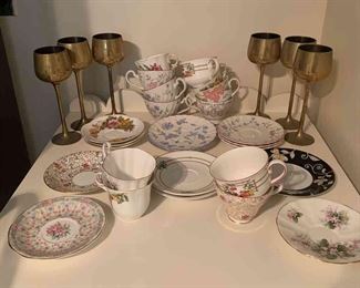 Mystery Lot Assorted China Replacement Pieces Teacups, Saucers  Brass Cups