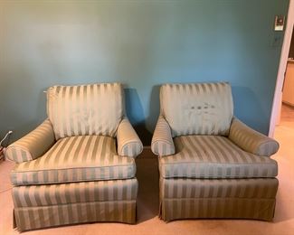 Vintage Green Stripped Arm Chairs