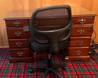 Vintage Wooden Desk And Rolling Chair 