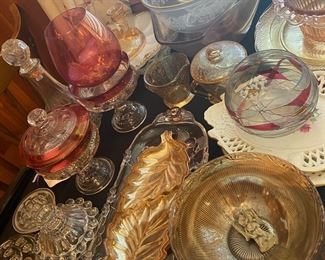 Some cranberry glass, Depression Glass, EAPG, vintage serving dishes, doo dads