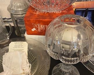 Lots of platters, cake stands, serving pieces, many in original boxes