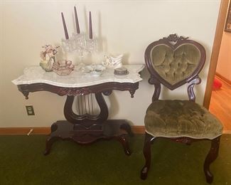 Marble-top cherry console table by Capitol Victorian 1977, 