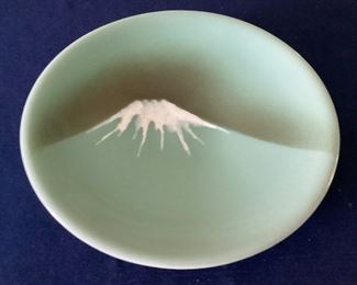 Vintage Japanese celadon Mt. Fuji plate