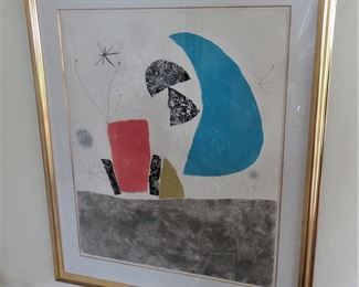 Joan Miro pencil signed lithograph on embossed paper