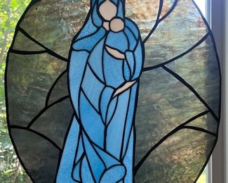 Large stained glass Virgin Mary and Child
