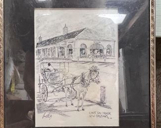 Cafe du Monde framed illustration signed by artist