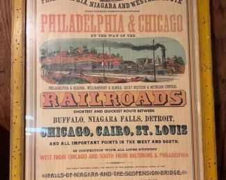 Framed vintage railroad poster